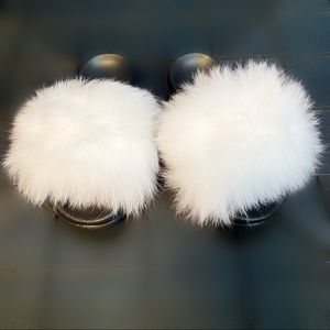 NEW Luxury Fox Fur Slides Sandals White 6/6.5